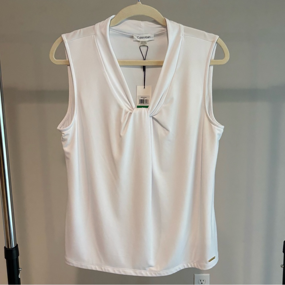 Calvin Klein White Sleeveless Blouse L